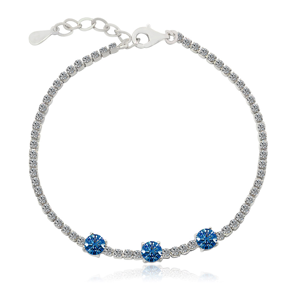 Round-Cut Simulated Sapphire Clear Tennis Bracelet